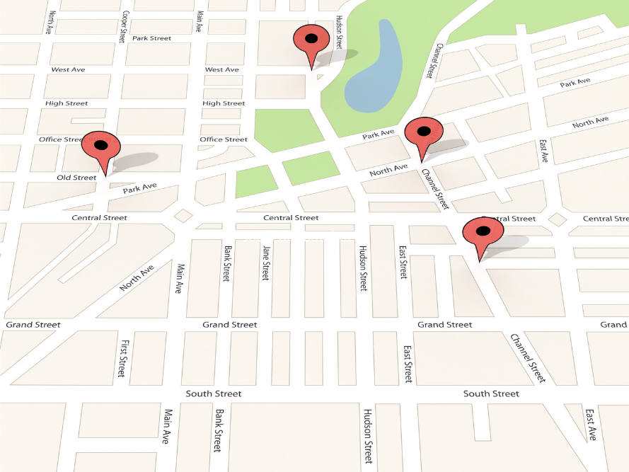 Kaart met meerdere bedrijven op Google Maps – relevant bij Google Reviews verzamelen